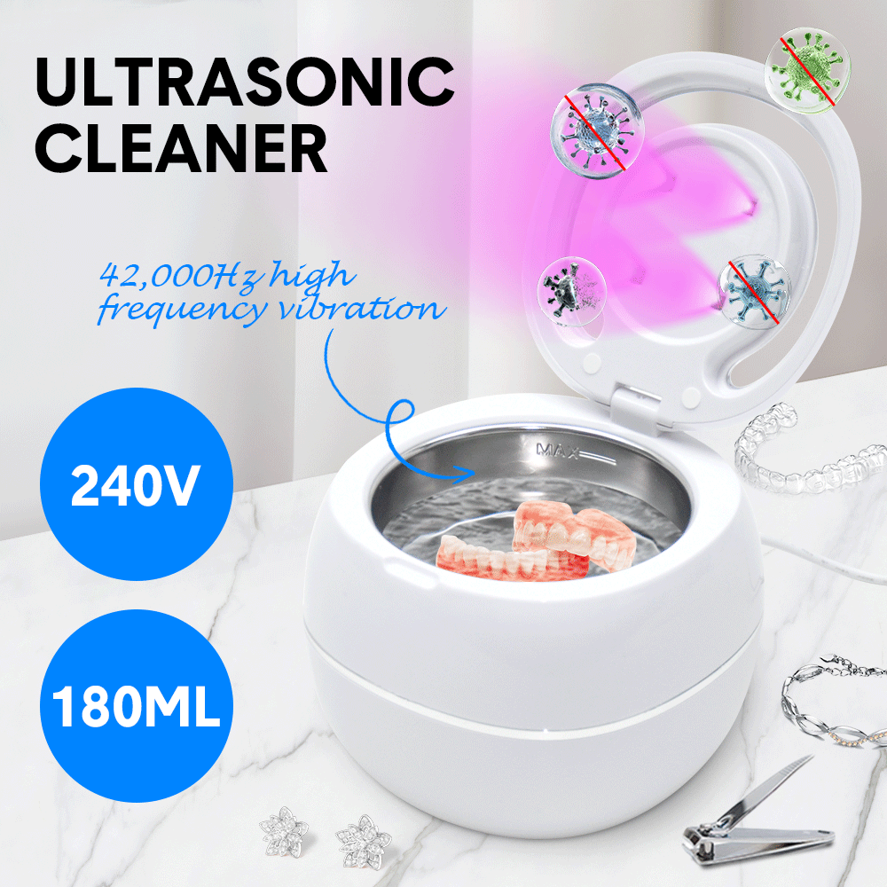 Ultrasonic UV Cleaner Portable 42khz Dual Mode Cleaner 180-220ml with Chamber and Timer