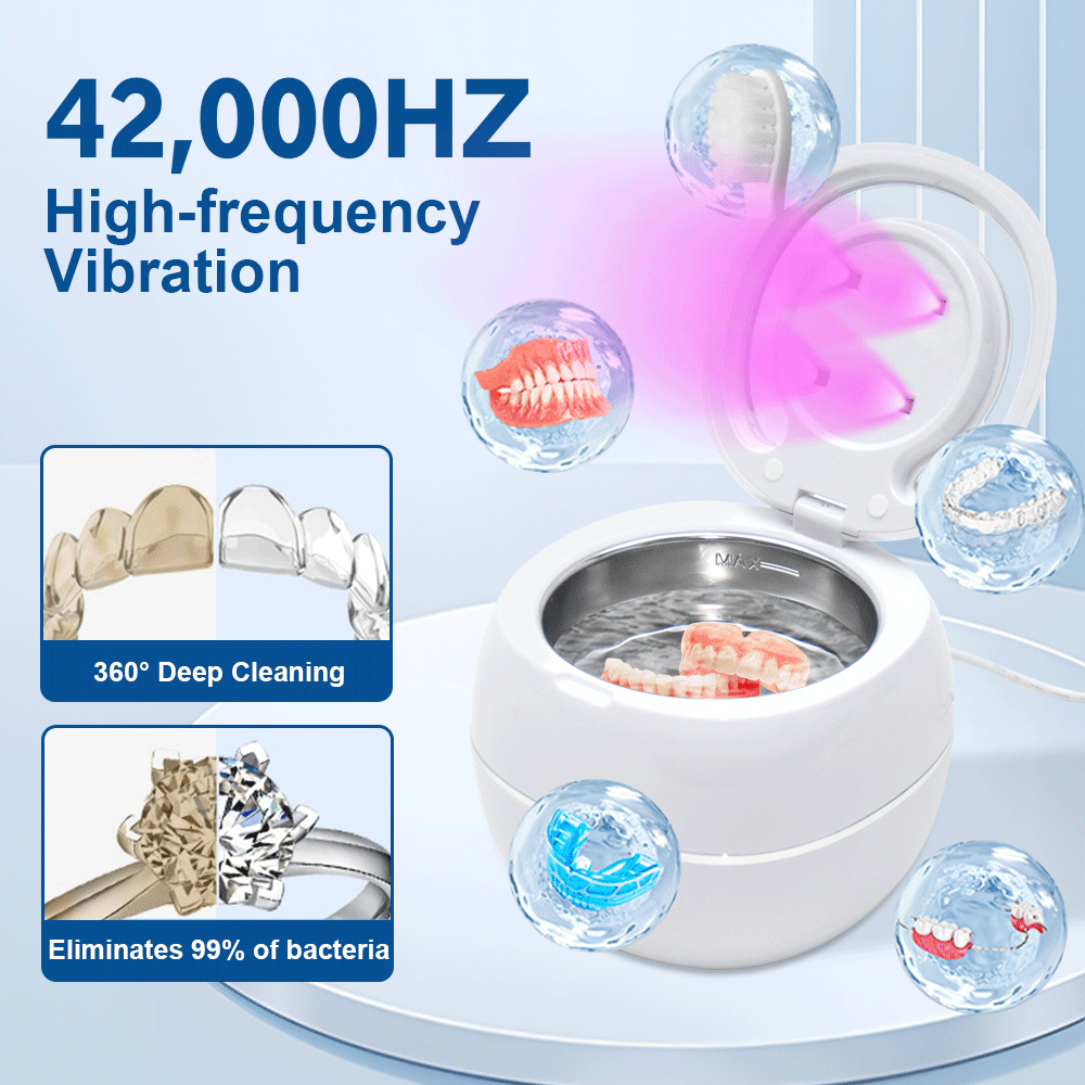 Ultrasonic UV Cleaner Portable 42khz Dual Mode Cleaner 180-220ml with Chamber and Timer