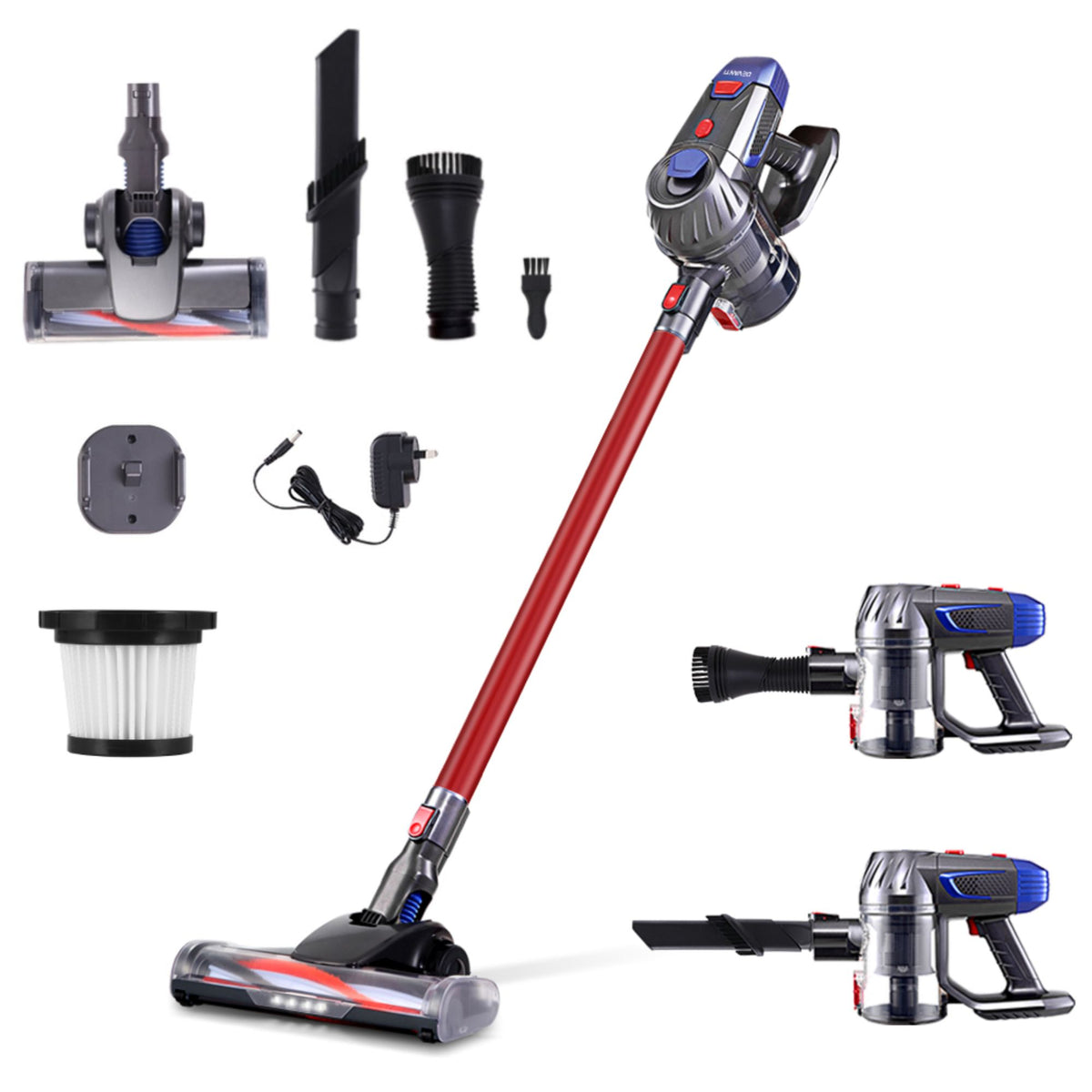 Stick Vacuum Cleaner Bagless Cordless Red 150W