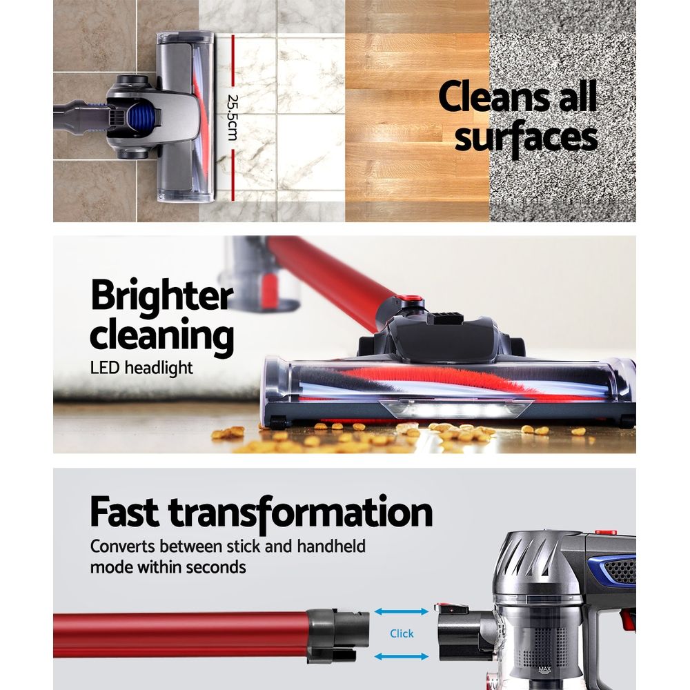 Stick Vacuum Cleaner Bagless Cordless Red 150W