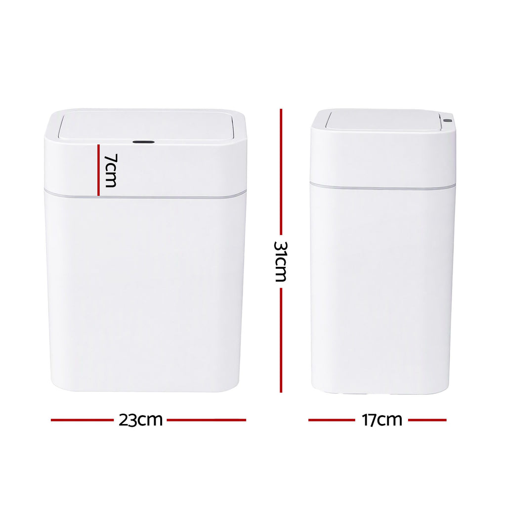 Rubbish Bin 12L 2-Pack Sensor Kitchen Automatic Motion Touchless White