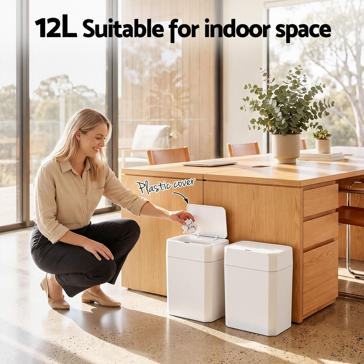 Rubbish Bin 12L 2-Pack Sensor Kitchen Automatic Motion Touchless White