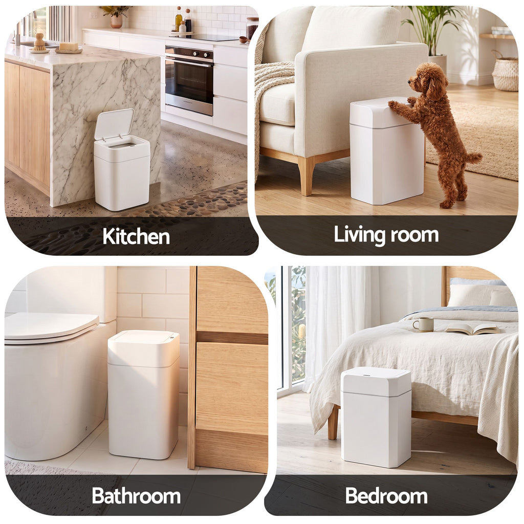 Rubbish Bin 12L 2-Pack Sensor Kitchen Automatic Motion Touchless White