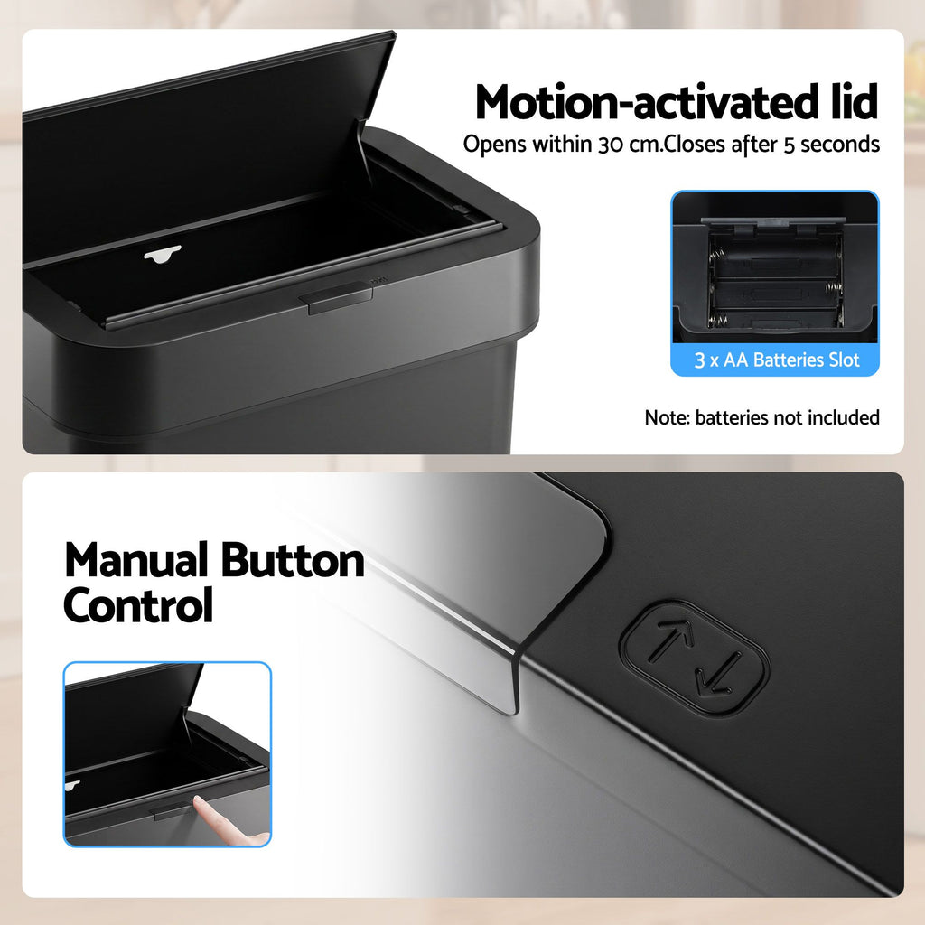Rubbish Bin 50L Sensor Kitchen Automatic Motion Plastic Touchless Black