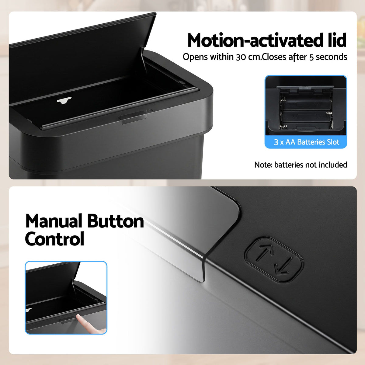 Rubbish Bin 50L Sensor Kitchen Automatic Motion Plastic Touchless Black
