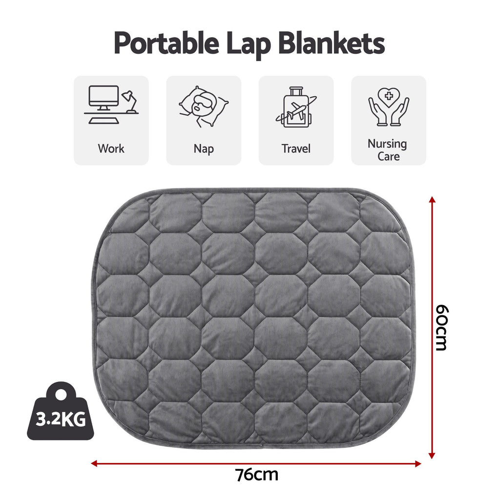 Weighted Lap Blanket 3.2KG Grey Crystal Velvet Quilted Glass Bead Fill for Sofa Office