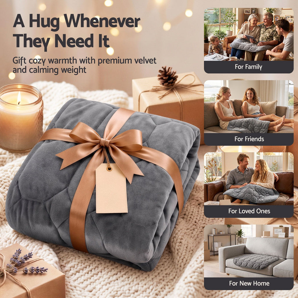 Weighted Lap Blanket 3.2KG Grey Crystal Velvet Quilted Glass Bead Fill for Sofa Office