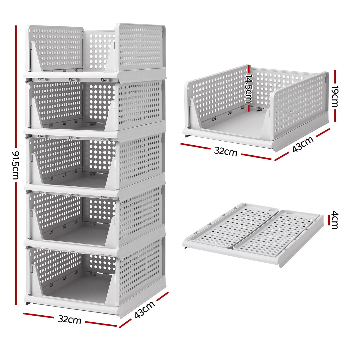 5 Pack Stackable Plastic Storage Foldable Closet Organizers
