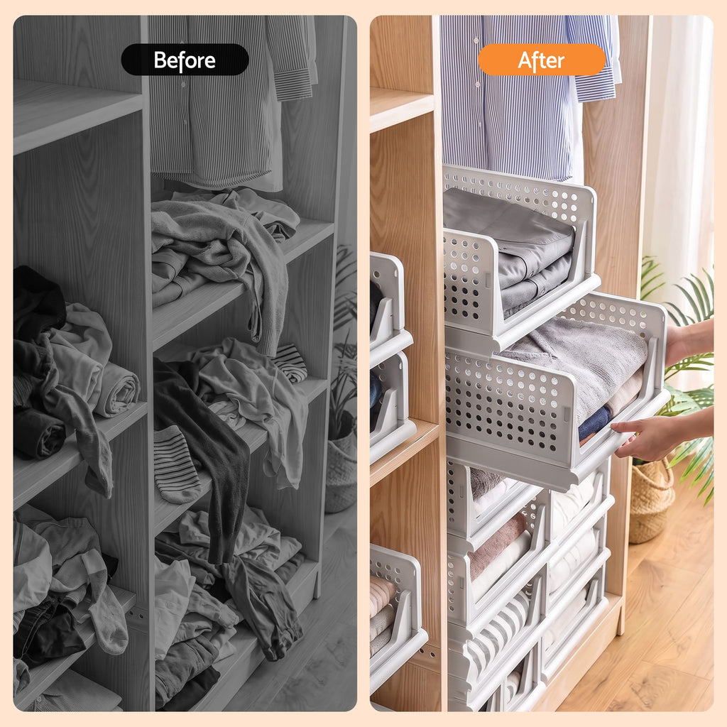 5 Pack Stackable Plastic Storage Foldable Closet Organizers