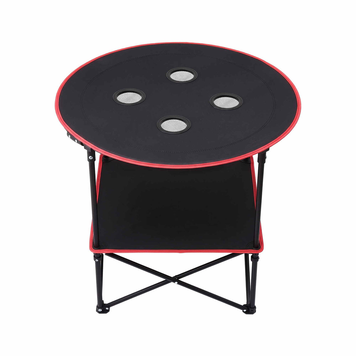 Folding Camping Table with 4 Cup Holders Metal Oxford 73CM Black