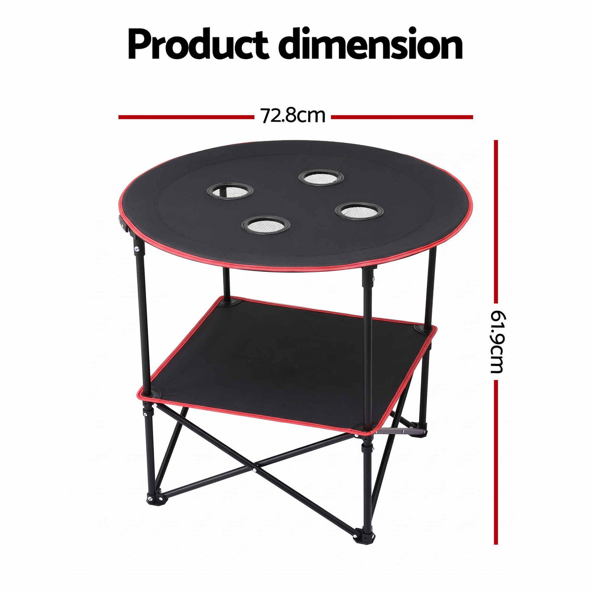 Folding Camping Table with 4 Cup Holders Metal Oxford 73CM Black