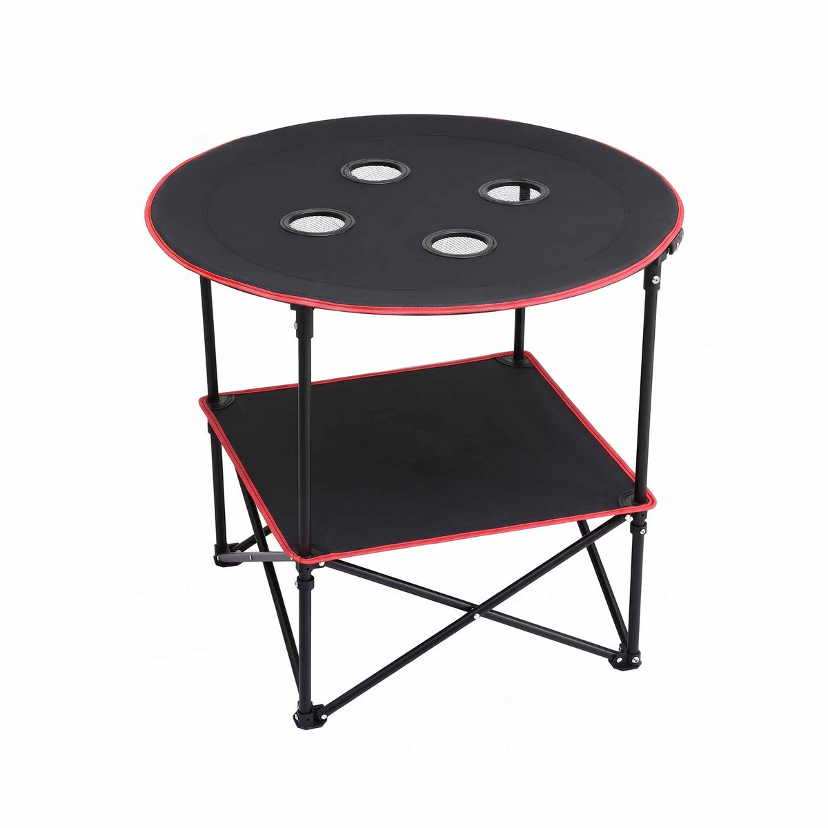 Folding Camping Table with 4 Cup Holders Metal Oxford 73CM Black