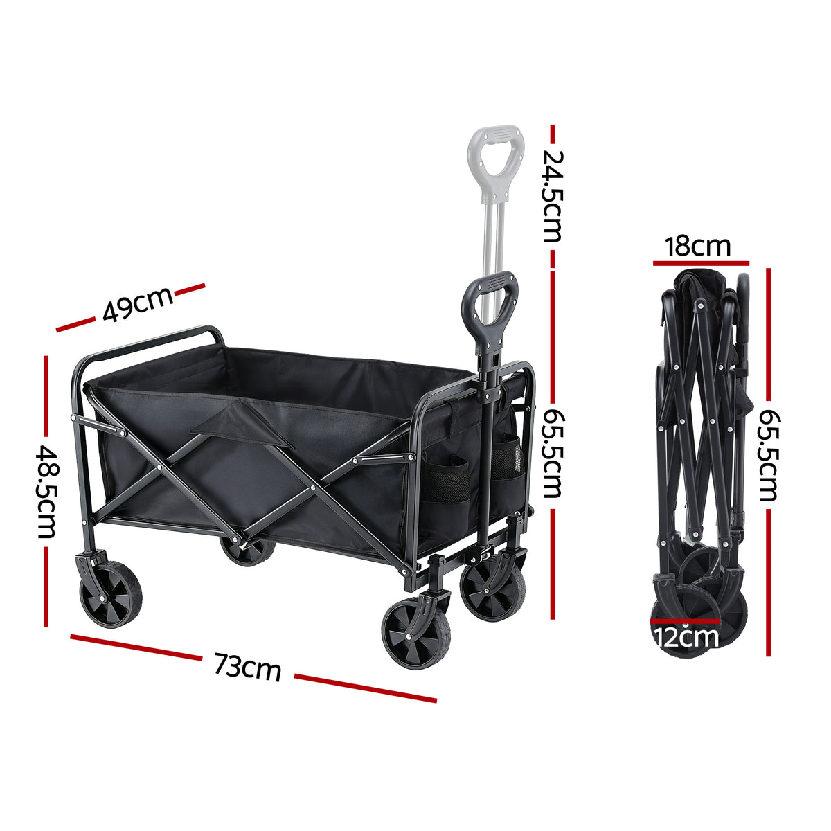 Garden Cart Folding Trolley Camping Wagon Barrow Outdoor Beach Black