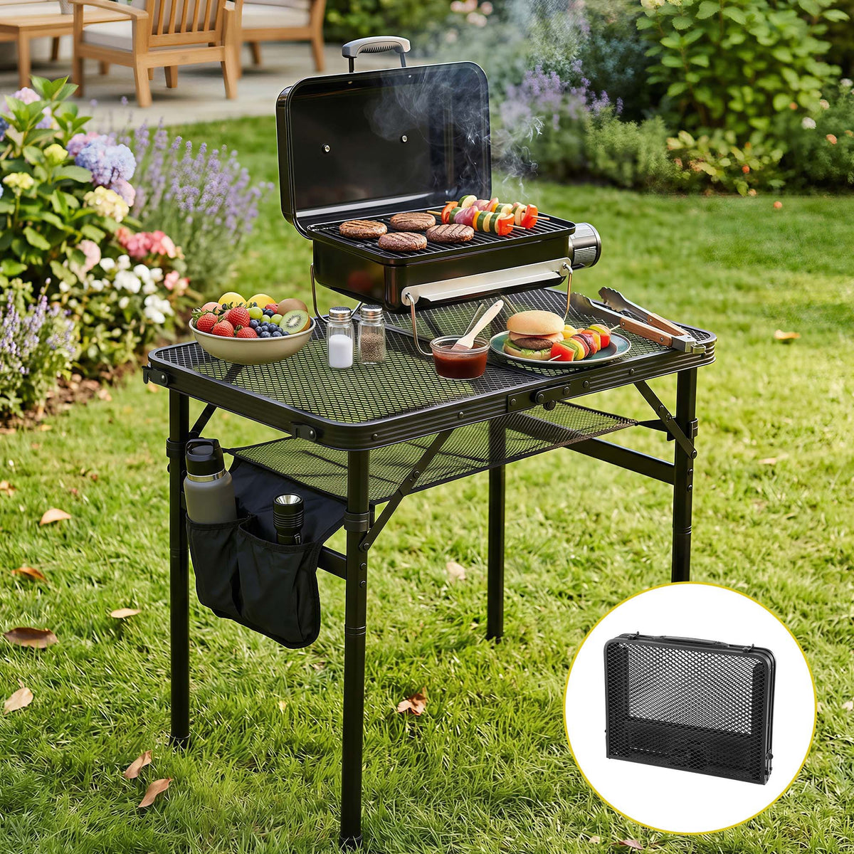 BBQ Camp Table, 60*40*56 Portable Foldable Lightweight Grill Outdoor Metal Table 2.5kg