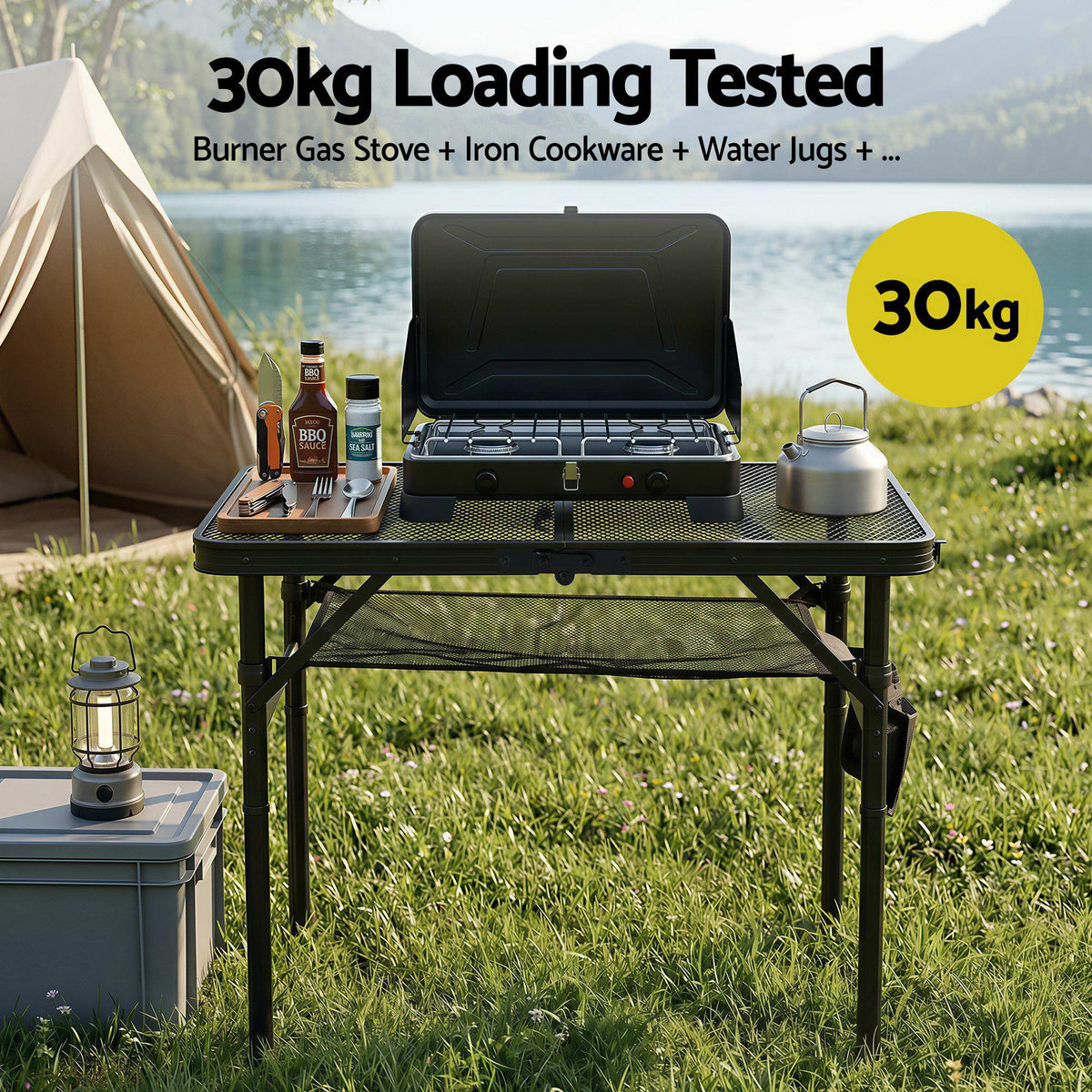 BBQ Camp Table, 60*40*56 Portable Foldable Lightweight Grill Outdoor Metal Table 2.5kg