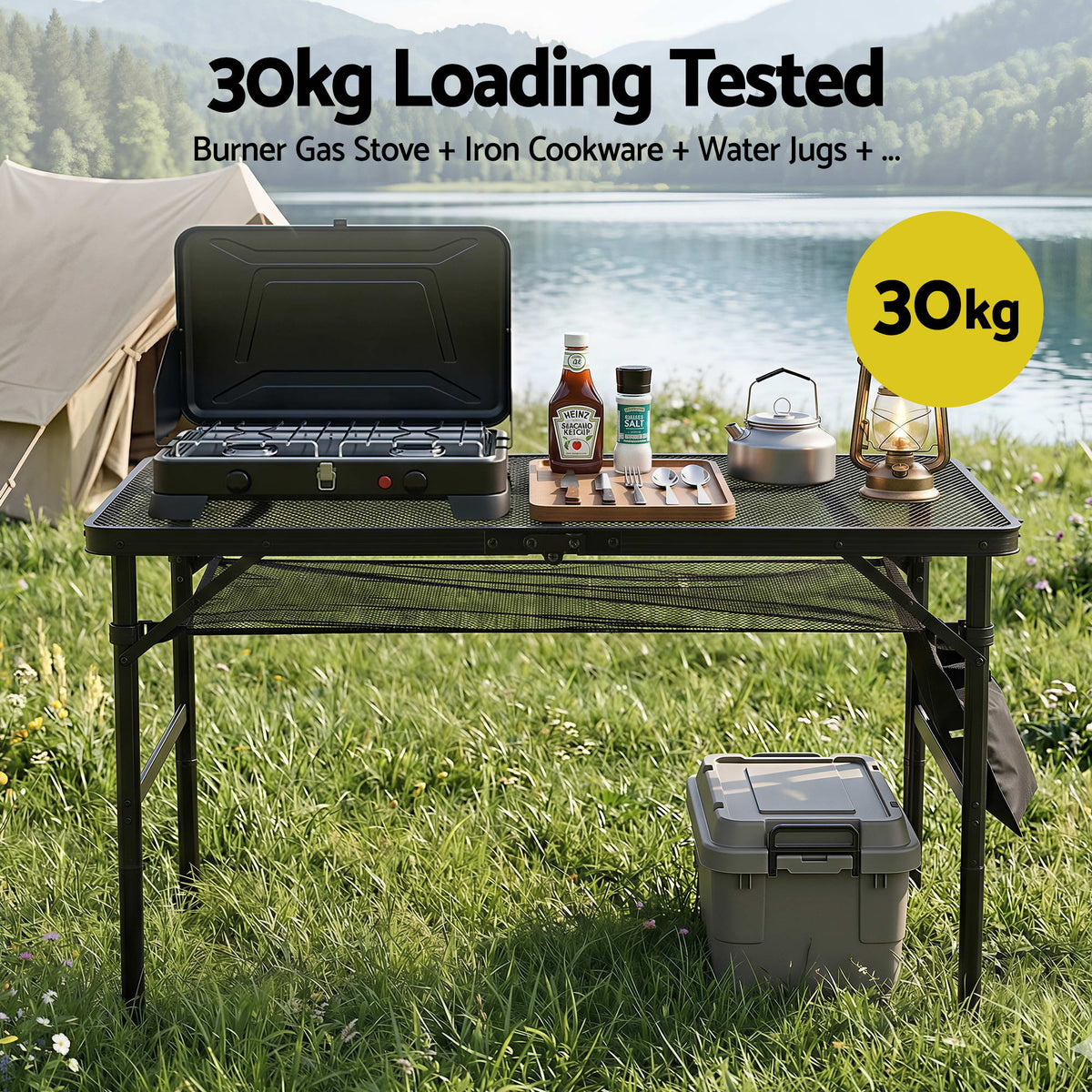 BBQ Camp Table, 90*60*66 Portable Foldable Lightweight Grill Outdoor Metal Table 3.9kg