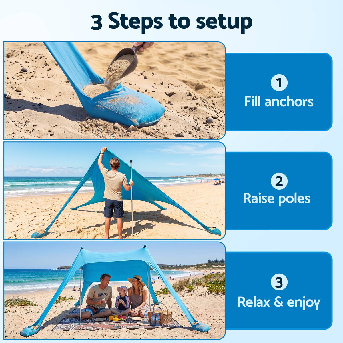 Camping Tent Beach Tent Canopy Sun Shelter Portable Blue