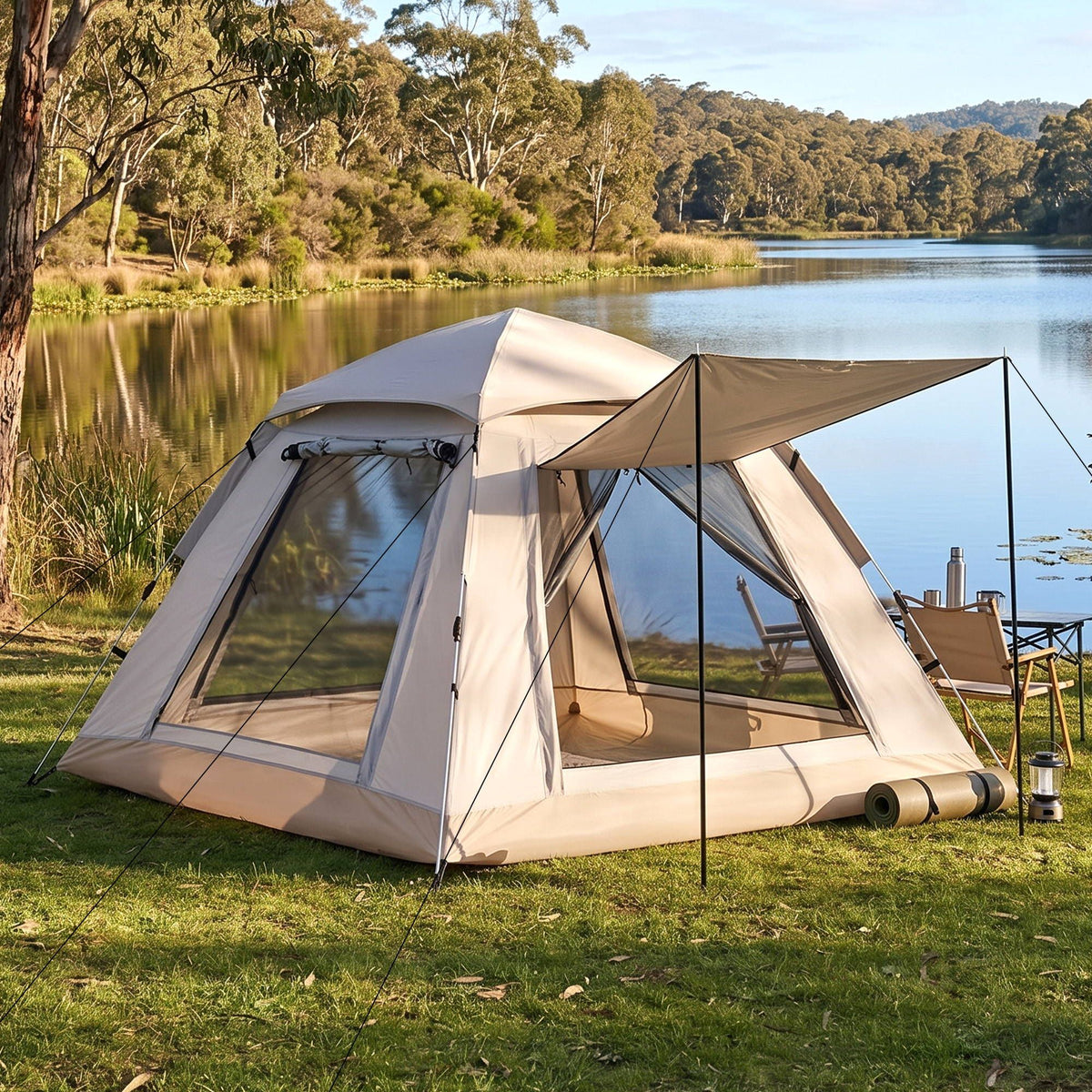 Camping Tent Family Shelter 210D Oxford Fabric Awning 210cm Khaki