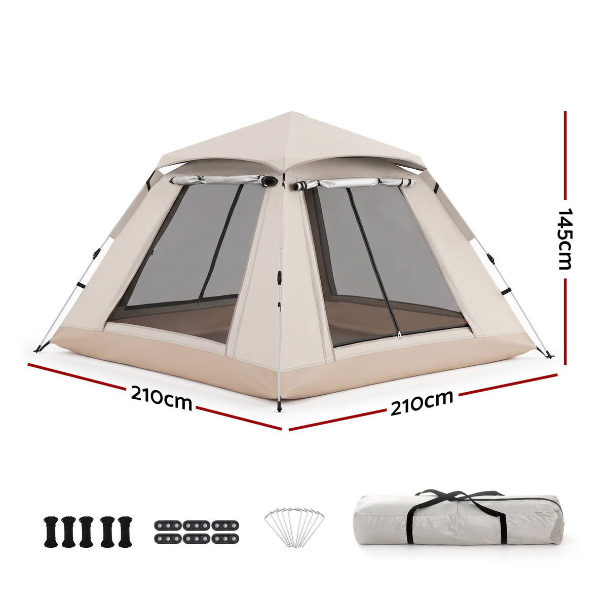 Camping Tent Family Shelter 210D Oxford Fabric Awning 210cm Khaki