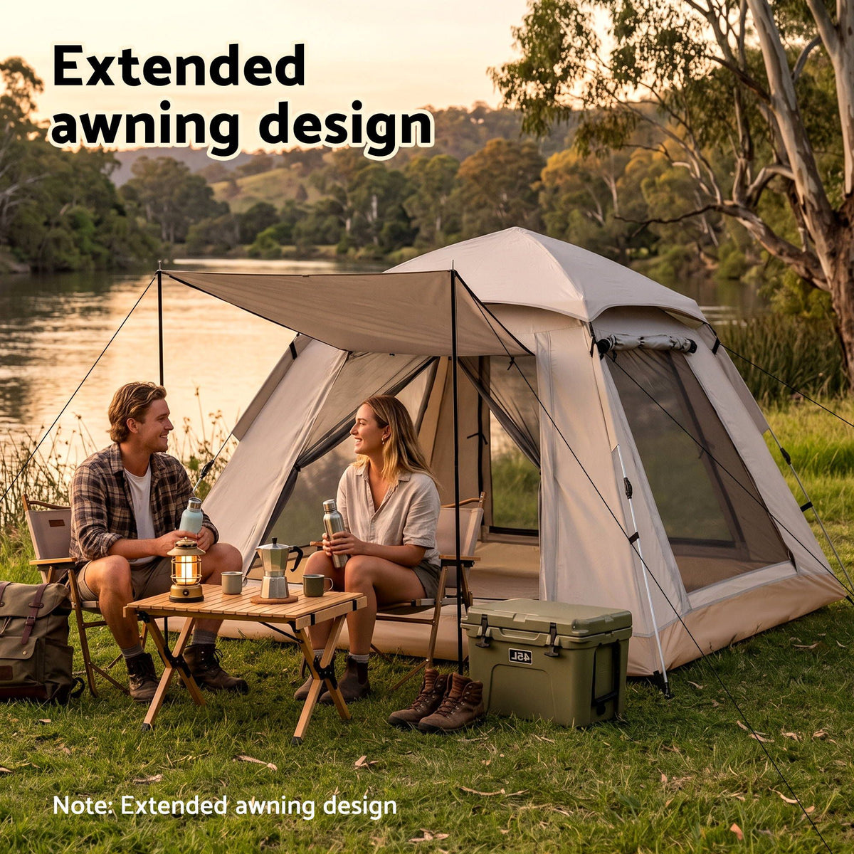 Camping Tent Family Shelter 210D Oxford Fabric Awning 210cm Khaki