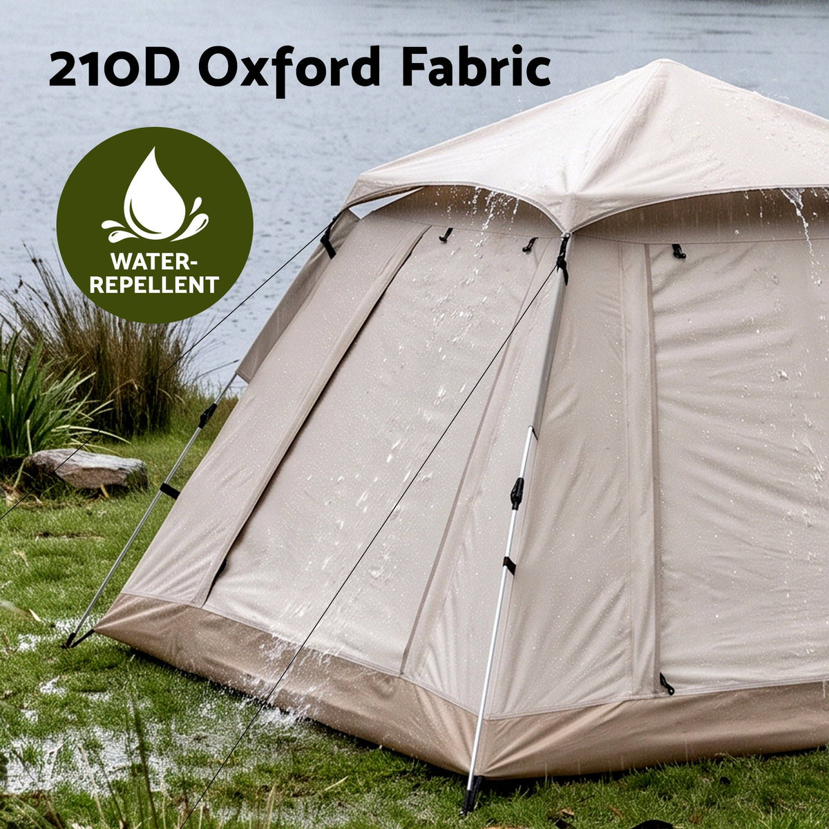 Camping Tent Family Shelter 210D Oxford Fabric Awning 210cm Khaki