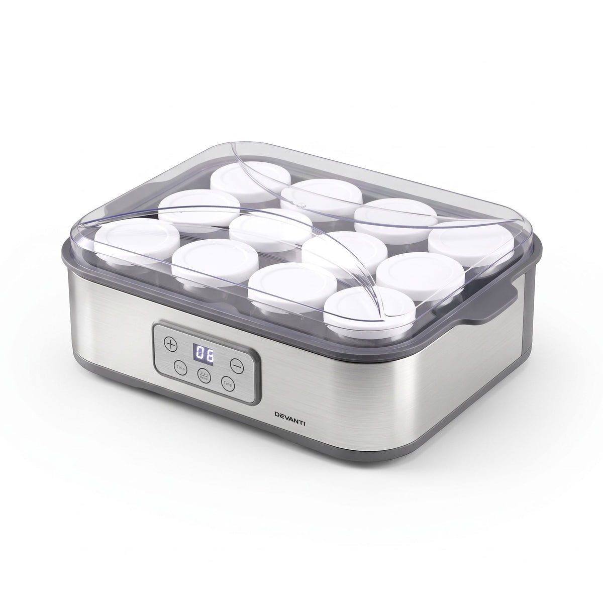 Yoghurt Maker Machine with 12x180ml Glass Cups Temp Control Grey