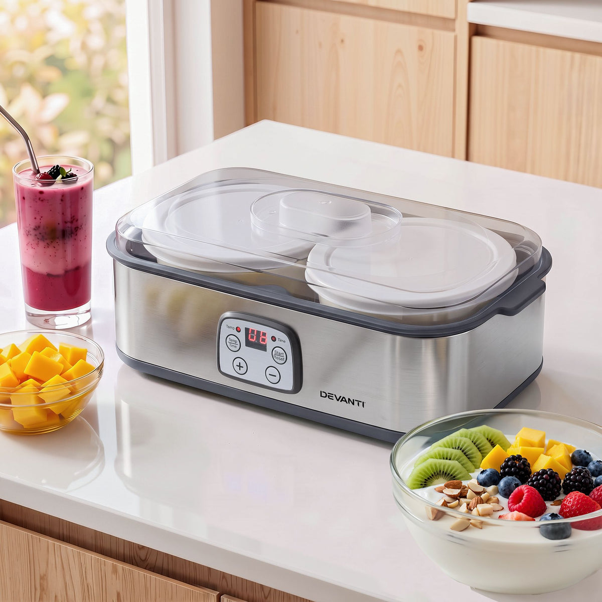 Greek Yoghurt Maker Machine 2x960ml Large Tubs Temp Control Grey