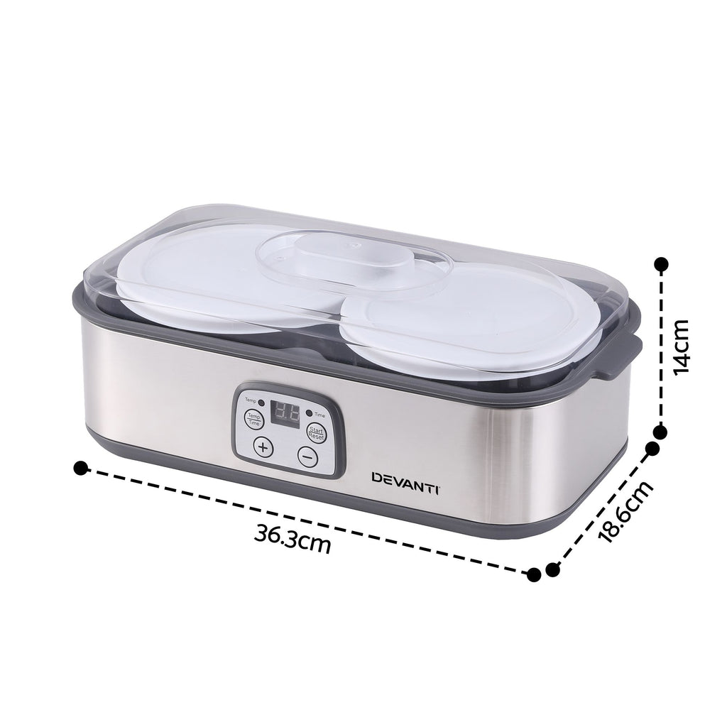 Greek Yoghurt Maker Machine 2x960ml Large Tubs Temp Control Grey