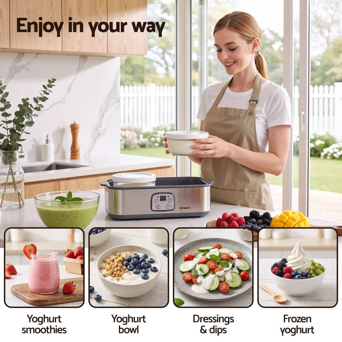 Greek Yoghurt Maker Machine 2x960ml Large Tubs Temp Control Grey